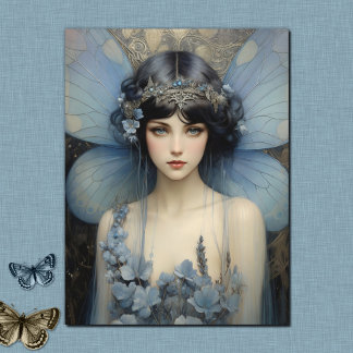 Art Deco Blue Fairy - Fairy Art Vykort