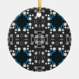 Art Deco Blue, Grått Blommigt Swirl Retro Abstrakt Julgransprydnad Keramik