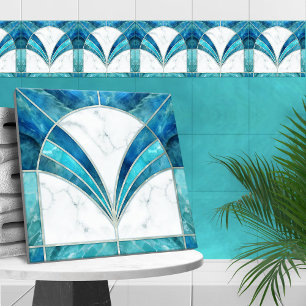 Art Deco Blue Marble och Aquamarine Kakelplatta