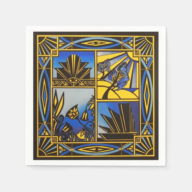 Art deco Blue napkin-förpackning Pappersservett (Framsidan)
