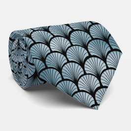 Art Deco Blue och Black Fläkt Mönster Neck Tie Slips