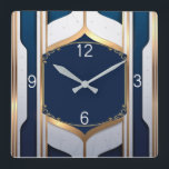 Art Deco Blue och guld Fyrkantig Klocka<br><div class="desc">Underbar Art Deco-klockdesign. Du kommer att kärlek det som andra. Du kan fritt välja använda av tredje design för andra produkter som du gillar eller anpassa och lägga till texten. Följ mig för mer. Tack. Ha en trevlig dag.</div>