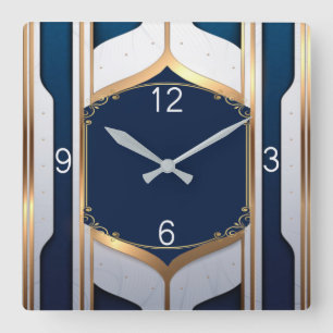 Art Deco Blue och guld Fyrkantig Klocka