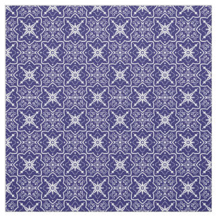 Art Deco Blue och White Abstrakt Tiled Mönster Tyg