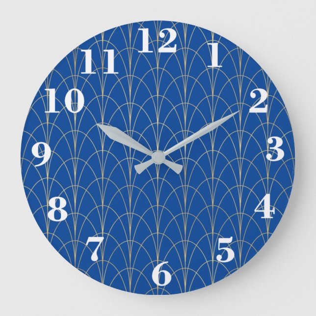 Art Deco Blue och White Stor Klocka (Framsida)