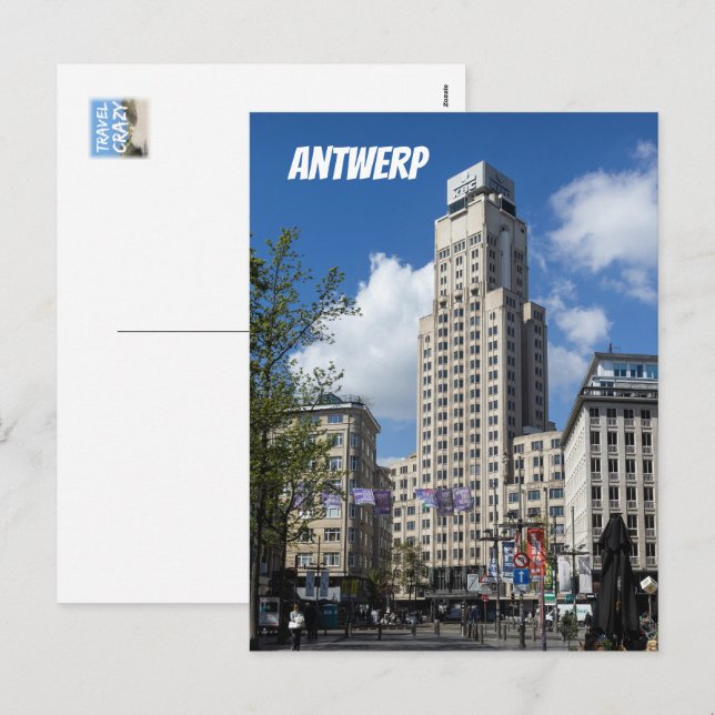Art Deco Boerentoren stadslandskap, Antwerpen Helg Vykort (Fram/baksida)