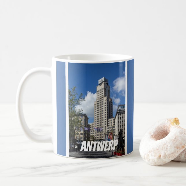 Art Deco Boerentoren stadslandskap, Antwerpen Kaffemugg (Med munk)