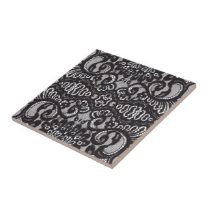 Art Deco Bohemian Chic blommigt Gothic Black snöre Kakelplatta