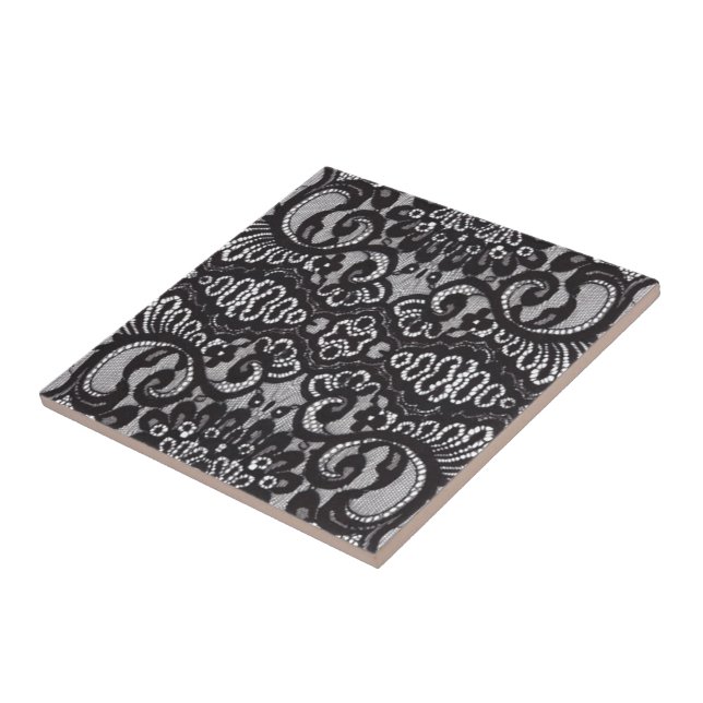 Art Deco Bohemian Chic blommigt Gothic Black snöre Kakelplatta (Sidan)