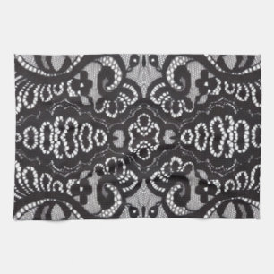 Art Deco Bohemian Chic blommigt Gothic Black snöre Kökshandduk
