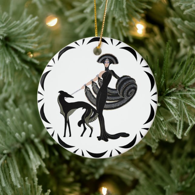 Art Deco Borzoi Ceramic Ornament (Träd)