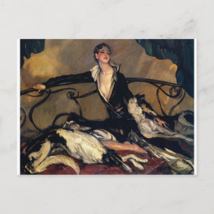 Art Deco Borzoi och Dam Lounging Vykort