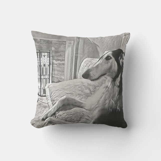 Art Deco Borzoi Skiss Kudd Kudde (Framsida)