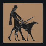 Art Deco Borzoi Stroll Clock Fyrkantig Klocka<br><div class="desc">Perfekt för Borzoi älskare.</div>
