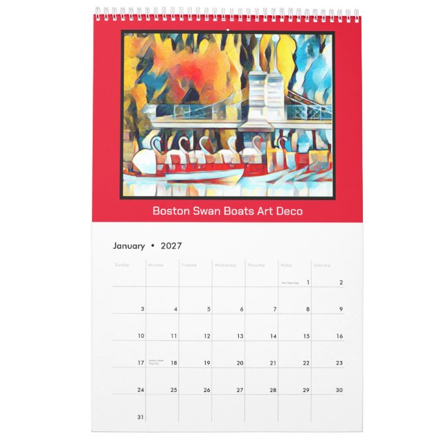 Art Deco Boston Svan Boats Kalender (Jan 2027)