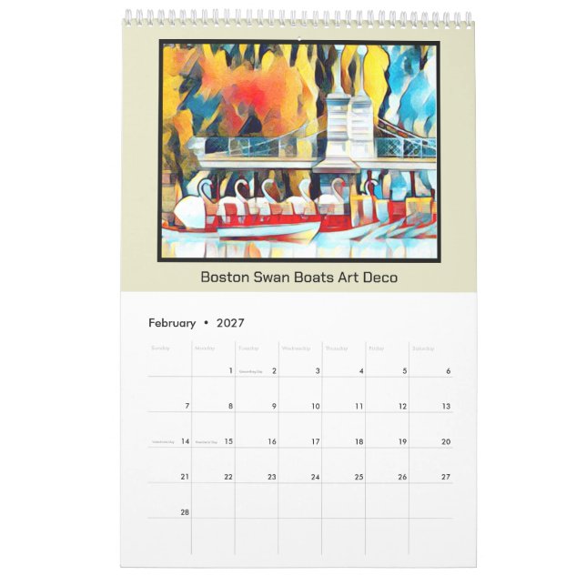 Art Deco Boston Svan Boats Kalender (Feb 2027)