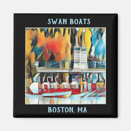 Art Deco Boston Svan Boats mot svart bakgrund Magnet