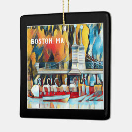 Art Deco Boston Svan Boats på svarta bakgrundskvu Julgransprydnad Keramik