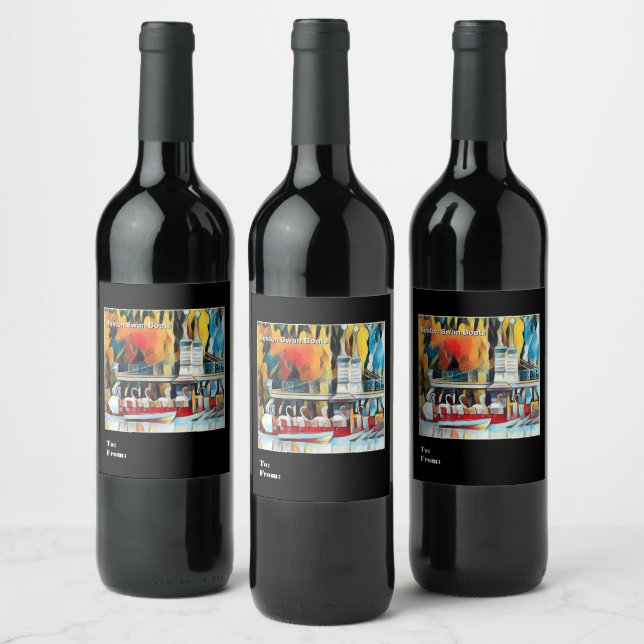 Art Deco Boston Svan Boats Vinflaska Etikett (Flaskor)