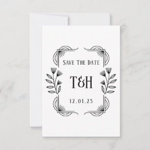 Art Deco Botaniskt Monogram Bröllop Save The Date Inbjudningar