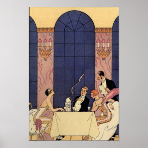 Art déco bötfäller äta middag affischen poster