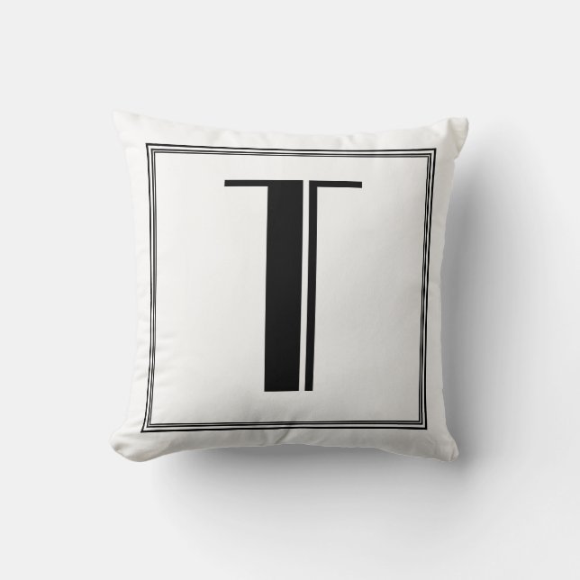 Art Deco Brev T Monogrammed Pillow Kudde (Framsida)