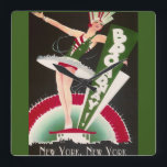 Art Deco Broadway New York Clock Fyrkantig Klocka<br><div class="desc">5 stjärnor med fyrkantiga klockor med vintage,  Art Deco,  Broadway,  New York Flapper Design i svartvitt,  rött och Grönt.</div>
