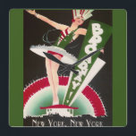 Art Deco Broadway New York Clock Fyrkantig Klocka<br><div class="desc">5 stjärnor med fyrkantiga klockor med vintage,  Art Deco,  Broadway,  New York Flapper Design i svartvitt,  rött och Grönt.</div>