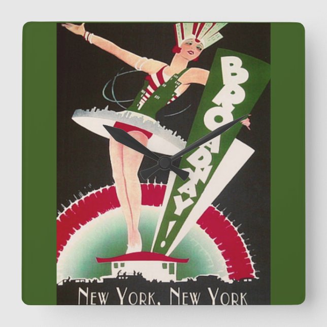 Art Deco Broadway New York Clock Fyrkantig Klocka (Framsida)