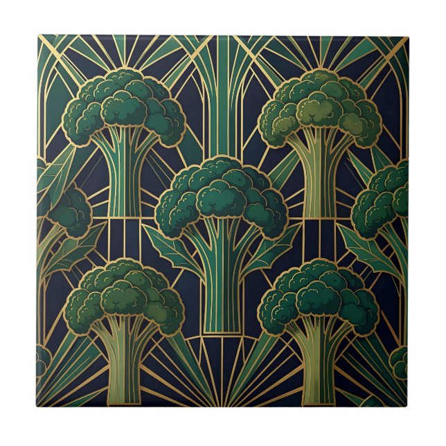 Art Deco Broccolimönster Kakelplatta (Framsidan)