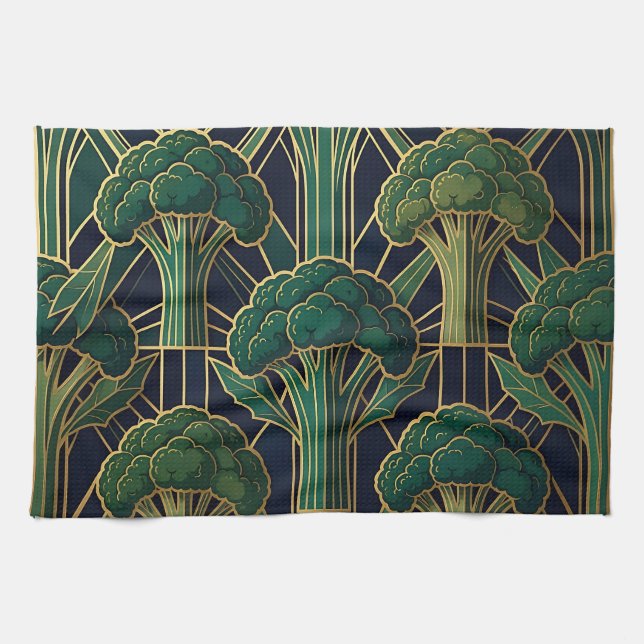 Art Deco Broccolimönster Kökshandduk (Horisontell)