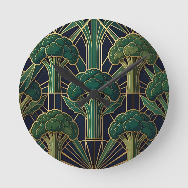 Art Deco Broccolimönster Rund Klocka (Framsida)