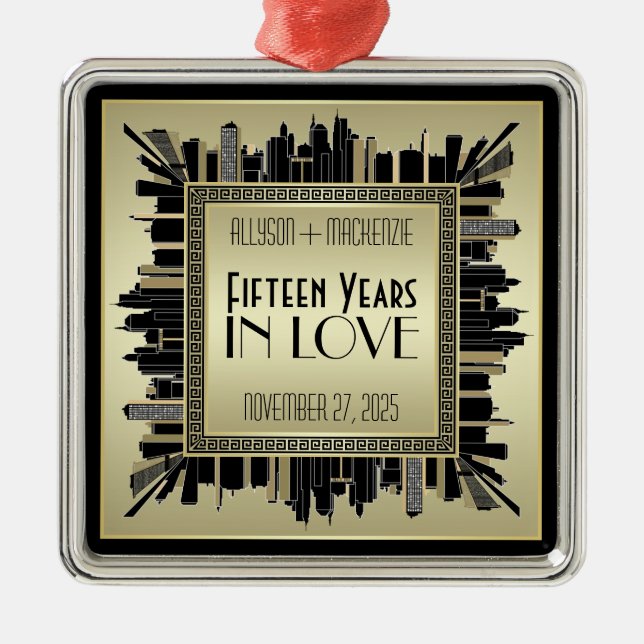 Art Deco Bröllop-årsdagen Champagne Guld Gatsby Julgransprydnad Metall (Framsidan)