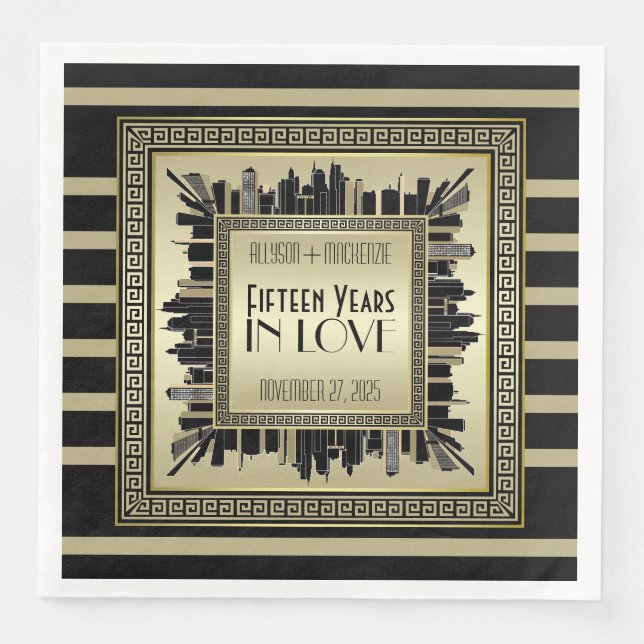 Art Deco Bröllop-årsdagen Champagne Guld Gatsby Pappersservett (Framsida)