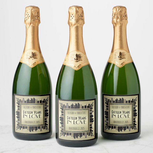 Art Deco Bröllop-årsfirandet Sparkling Vin Guld G (Flaskor)