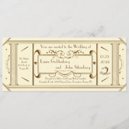 art deco bröllop biljett,elfenben, elfenben, elfen inbjudningar