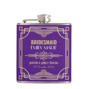Art Deco Bröllop Bridesmaid Guld Lila Favor Fickplunta