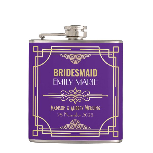 Art Deco Bröllop Bridesmaid Guld Lila Favor Fickplunta (Framsidan)