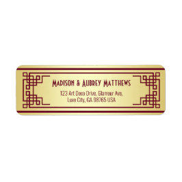 Art Deco Bröllop Burgundy-Returadressen Guld Returadress Etikett