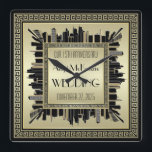 Art Deco Bröllop Champagne Guld Gatsby Glamor Fyrkantig Klocka<br><div class="desc">Skapa en Underbar Gatsby-inspirerad design av art Deco-stil,  med ett citysslande med greek nyckel mönster ram i elegant champagne guld och svart. Byt ut exempeltexten mot en egen personlig. Gör en underbar gåva till bröllop,  årsdag,  födelsedag,  Far dag,  marknadsföring,  pension och andra särskilda tillfällen.</div>