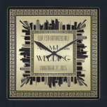 Art Deco Bröllop Champagne Guld Gatsby Glamor Fyrkantig Klocka<br><div class="desc">Skapa en Underbar Gatsby-inspirerad design av art Deco-stil,  med ett citysslande med greek nyckel mönster ram i elegant champagne guld och svart. Byt ut exempeltexten mot en egen personlig. Gör en underbar gåva till bröllop,  årsdag,  födelsedag,  Far dag,  marknadsföring,  pension och andra särskilda tillfällen.</div>