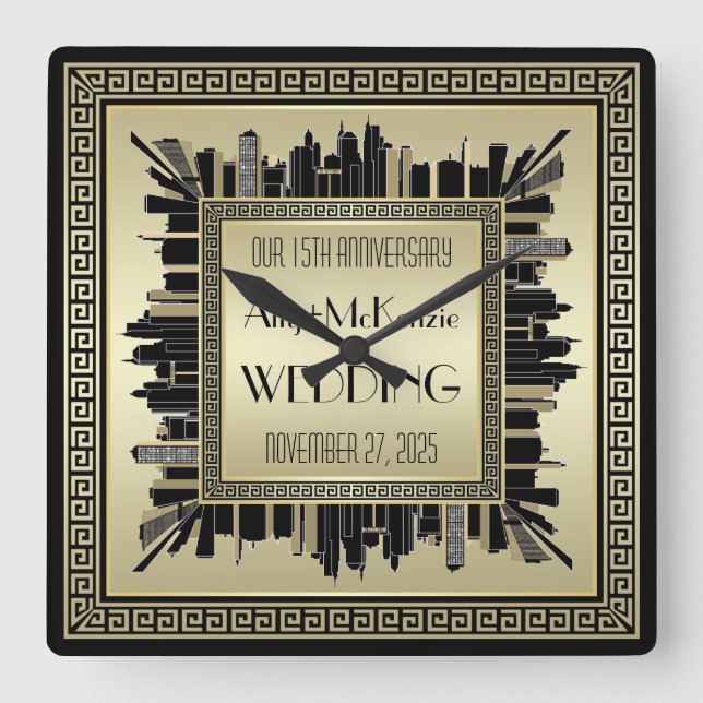 Art Deco Bröllop Champagne Guld Gatsby Glamor Fyrkantig Klocka (Framsida)