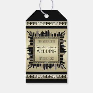Art Deco Bröllop Champagne Guld Gatsby Glamor Presentetikett