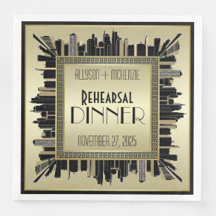 Art Deco Bröllop Champagne Guld Rehearsal Dinner Pappersservett