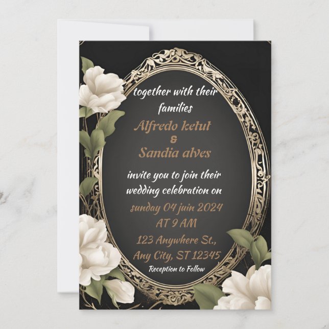 Art Deco Bröllop Diamond Black och Gold Foil Inv Inbjudningar (Framsida)