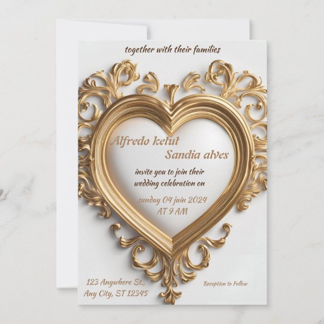 Art Deco Bröllop Diamond White och Gold Foil Inv Inbjudningar (Framsida)