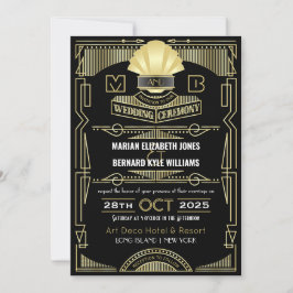 Art Deco Bröllop Elegant Guld Black Underbar Gatsb Inbjudningar