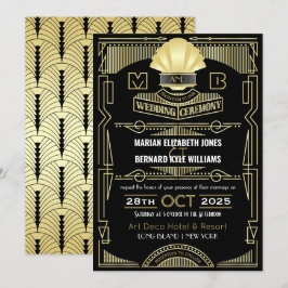 Art Deco Bröllop Elegant Guld Black Underbar Gatsb Inbjudningar