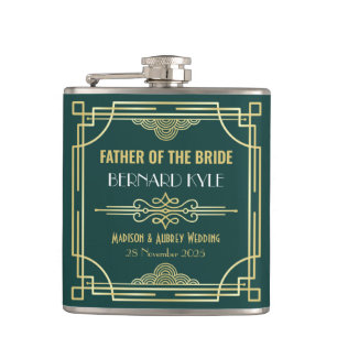 Art Deco Bröllop Far i Bride Guld Grönt Fickplunta