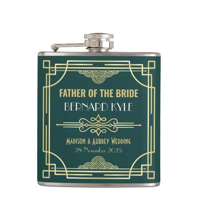 Art Deco Bröllop Far i Bride Guld Grönt Fickplunta (Framsidan)